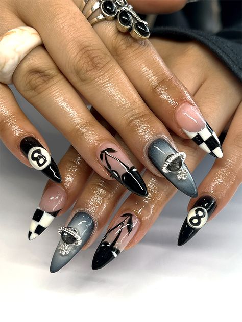 Dark Nail Aesthetic, Punk Nails Designs, Dark Fem Nails, Diesel Nails, Snake Skin Nails Designs, Biker Nails, Snake Nails Designs, Y2k Nails Acrylic, Dinosaur Nails