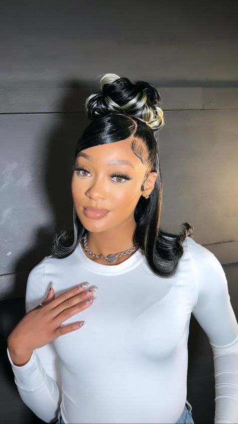 #pinupstyle #90shairstyles #blackhairstyles #frontalponytail #halfuphalfdown #ponytailblackhairstyles #ponytails Half Up Half Down 90s Hairstyles, 90s Quick Weave Hairstyles, Half Up Half Down 90s Hair, 90s Ponytail Black Women, 90s Updo Hairstyles Black Women, 90s Half Up Half Down Hair, 80s Hairstyles Black Women, Hairstyles For Birthday Party, 90s Black Hairstyles