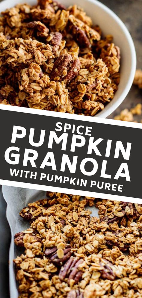 Healthy Pumpkin Recipes Low Calories, Pumpkin Flax Granola, Pumpkin Granola Recipe, Granola Easy, Flax Granola, Pumpkin Puree Recipes, Pumpkin Spice Granola, Pumpkin Granola, Baking Breakfast