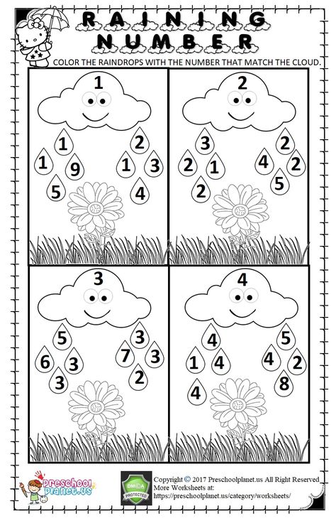 We prepared spring themed counting worksheet for kindergarten and preschool. In this worksheet, we want to color the raindrops with the number that matches to cloud. This counting worksheet is in pdf format and downloadable. Weather Maths Activities Preschool, Spring Counting Worksheet, Weather Activities Preschool, Counting Worksheets For Kindergarten, Counting Worksheet, Worksheet For Preschool, Spring Worksheet, Preschool Number Worksheets, Worksheet For Kindergarten