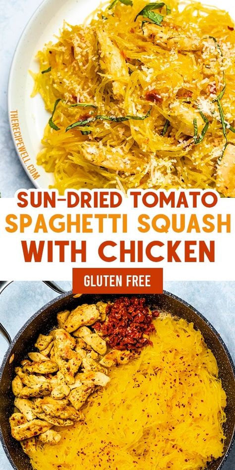 Tomato Spaghetti Squash, Spaghetti Squash With Chicken, Dinner Easy Healthy, Tomato Spaghetti, Sundried Tomato Chicken, Chicken With Italian Seasoning, Chicken Spaghetti Squash, Spaghetti Squash Recipes, Fall Dinner Recipes