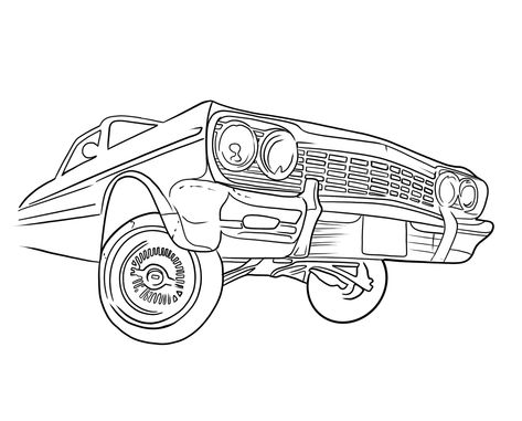 Lowrider Art Drawings Sketches, 90s Lowrider Aesthetic, Lowrider Stencil, How To Draw A Lowrider Car, Low Rider Tattoo Design, Lowrider Tattoo Cars, Drawing Lowrider, Lowrider Drawings Easy, Lowriders Drawings