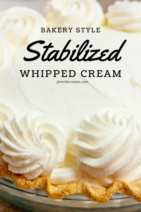 Piped Whipped Cream, Sturdy Whipped Frosting, Stabilized Whipped Cream Icing, Best Stabilized Whipped Cream Frosting, Whipped Creme Recipe, Firm Whipped Cream, Faux Cream Cheese Frosting, Whipcream Icing Cake Design, Stabilized Whip Cream Frosting