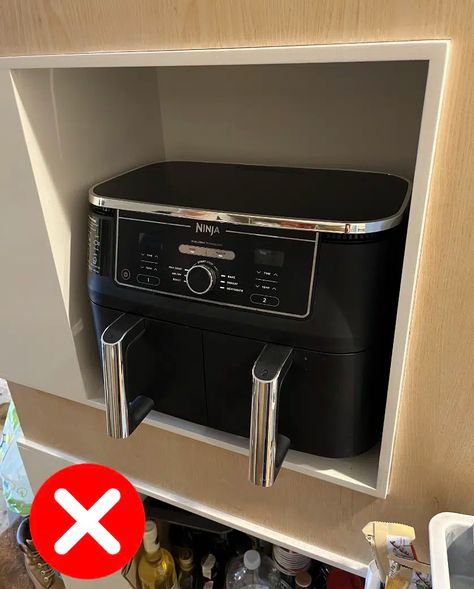 Worst and Best Places in the Kitchen to Put an Air Fryer - The Compact Kitchen Storing Air Fryer, Air Fryer Cabinet Storage, Air Fryer Organization, Air Fryer Countertop Storage, Air Fryer Station In Kitchen, Air Fryer Storage Cabinet, Air Fryer Kitchen Counter, Airfryer Cabinet, Where To Store Air Fryer In Kitchen