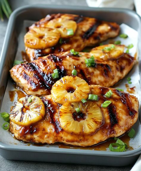 Baked Pineapple BBQ Chicken Breast Recipe - Baked Pineapple Bbq Chicken Breast, Baked Chicken With Pineapple Recipes, Baked Chicken With Pineapple, Pineapple And Chicken Recipes, Chicken Bbq Pineapple, Pineapple Glazed Chicken, Bbq Chicken And Pineapple, Pineapple Recipes Dinner, Spicy Pineapple Chicken