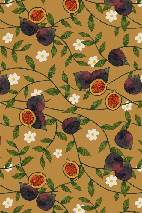 Fig Tree Illustration, Fruits Reference, Fig Pattern, Golden Plum, Colour Trend, Phone Decor, Plum Tree, Wall Trim, Deep Plum