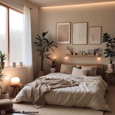 Aesthetic Room Interior Design, Aesthetic House Interiors Bedroom, Beige Room Inspiration, Neutral Colored Room, Bedroom Ideas Beige Walls, Beige Aesthetic Bedroom Ideas, 2024 Room Ideas, Aesthetic Beige Room, Beige Room Bedroom