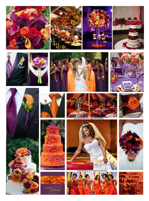 Orange And Purple Wedding, Orange Wedding Color Scheme, Plum Wedding Colors, Orange Purple Wedding, October Wedding Colors, Orange Wedding Themes, Orange Wedding Colors, Fall Wedding Color Schemes, Burnt Orange Weddings