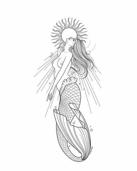 Mermaid Aesthetic Tattoo, Mermaid Line Tattoo, Behind The Leg Tattoos For Women, Afrodita Tattoo, Mermaid Line Art, Tattoo Ticket, Siren Tattoo, Mermaid Tattoo Designs, Tatoo Inspiration