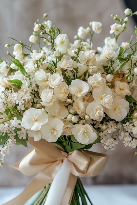 Spring Ivory Elegance Bridal Bouquet White And Champagne Bouquet, Whimsical White Wedding, Spring Wedding Bouquet Ideas, Spring Bridal Bouquet, Elegant Wedding Bouquets, Bridal Bouquet Spring, White Floral Arrangements, Spring Wedding Bouquets, Spring Wedding Bouquet