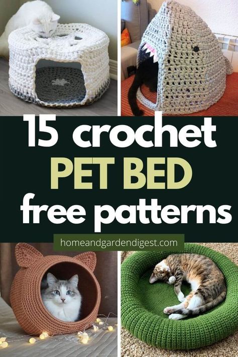 Crochet Cat Bed Free Pattern Easy, Cat Bed Crochet Pattern, Crochet Cat Bed Pattern, Crochet Dog Bed Free Pattern, Crochet Cat Beds, Diy Cat Projects, Dog Bed Crochet, Crochet Toys For Dogs Free Pattern, Cat Bed Crochet Pattern Free