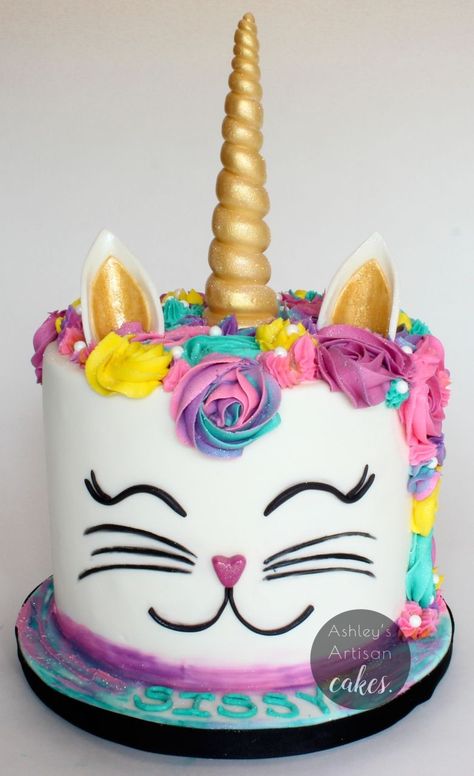 Caticorn Cake, Unikitty Party, Cat Cakes, Unicorn Kitty, Birthday Cake For Cat, Savory Cakes, Cat Unicorn, Unicorn Birthday Cake, Cat Birthday Party