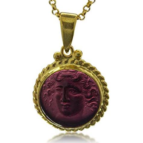 Medusa Intaglio Venetian Glass Necklace | 925 Sterling Silver | Ancient Greek Carved Medusa Intaglio Pendant | Purple Glass Ring by Pellada Modern Evil Eye, Intaglio Jewelry, Ancient Greek Art, Glass Ring, Venetian Glass, Glass Rings, Handcrafted Necklace, Purple Glass, 925 Sterling Silver Chain