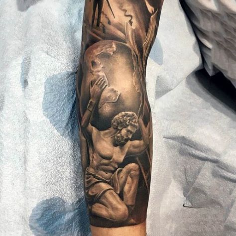 Cool Atlas Holding The World Fitness Male Forearm Sleeve Tattoo Holding The World Tattoo, The World Tattoo, Holding The World, Fitness Tattoo, Atlas Tattoo, Tattoos Mandala, Small Tattoos With Meaning, Forearm Sleeve Tattoos, Samoan Tattoo