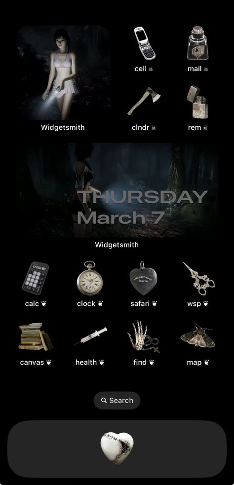 ios , grunge , widgets all icons on my acc Twilight Homescreen Layout, Deftones Phone Layout, Widget Set Up, Grunge Homescreen Ideas, Grunge Homescreen Layout, Iphone Layout Cute, Grunge Phone Theme, Goth Home Screen, Iphone 15 Home Screen Ideas