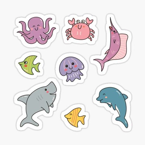 Show your love for the creatures of the sea with this cute sticker pack featuring a shark, crab, octopus, dolphin and more. We have several sea-themed sticker packs available in our store. Ocean Stickers, Sea Stickers, Ocean Stickers Printable, Jellyfish Stickers Printable, Cute Fish Stickers, Ocean Themed Stickers, Ocean Animal Stickers, Sticker Template, Architecture Drawing Art