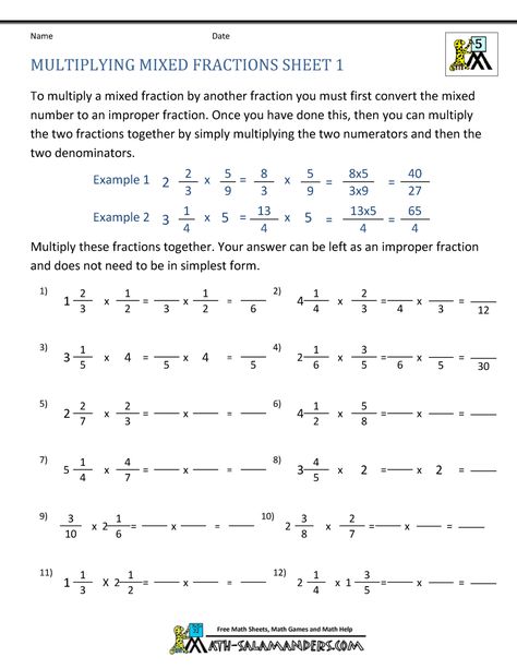 Convert the mixed fractions into improper fractions and then multiply them together. Fraction Multiplication Worksheets, Fraction Multiplication, Dividing Fractions Worksheets, Multiplying Fractions Worksheets, Multiplying Mixed Numbers, Text Features Worksheet, Mixed Fractions, Fractions Multiplication, Addition Words