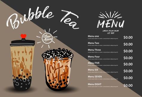 Bubble tea cups menu design 1349591 Vector Art at Vecteezy Bubble Tea Menu, Boba Tea Recipe, Pearl Milk Tea, Tea Restaurant, Cookies Branding, Tea Cup Design, Pearl Tea, Bubble Tea Shop, Tea Logo