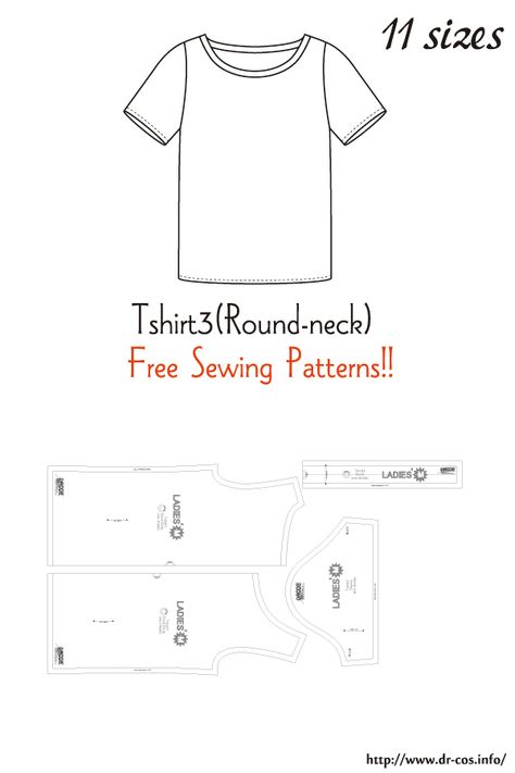 This is the pattern of a Tshirt3(Round-neck).   inch size(letter size) Children's-4,8,10/Ladies'-S,M,L,LL/Men's-S,M,L,LL   cm size(A4 size) Children's-100,120,140/Ladies'-S,M,L,LL/Men's-S,M,L,LL Sewing Tshirt, Mens Shirt Pattern, Mens Sewing Patterns, Sewing Patterns Free Women, Shirt Types, T Shirt Sewing Pattern, Shirt Sewing Pattern, Free Sewing Patterns, Free Pdf Sewing Patterns