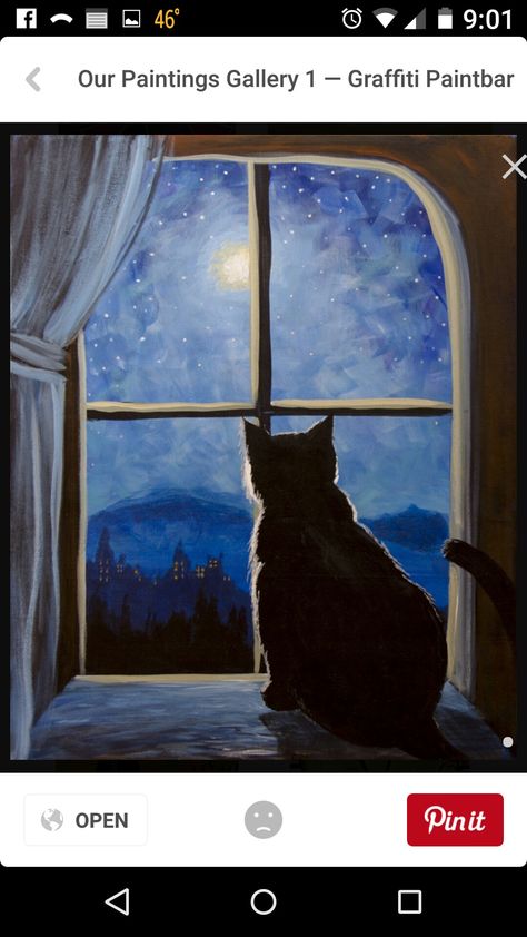 Wallpaper Gatos, Cat Art Painting, Easy Painting Ideas, Canvas For Beginners, Canvas Painting Ideas, Canvas Painting Designs, Hur Man Målar, Painting Gallery, Night Painting