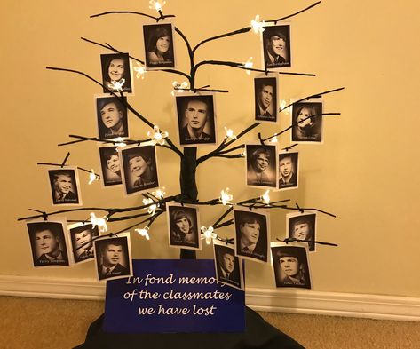 Memorial tree for class reunion. Reunion Memorial Ideas High Schools, Simple Class Reunion Centerpieces, Class Reunion Remembrance Table, 50th Class Reunion Ideas Name Tags, In Memorium Class Reunion, Memorial Boards For Class Reunion, Class Reunion Memorials, 1984 Class Reunion Ideas, Memorial For Classmates At Reunion