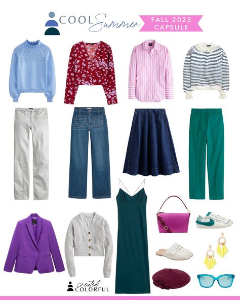 Cool Summer Color Palette Outfits, Muted Wardrobe, Color Analysis Summer, Created Colorful, Cool Summer Palette, Cool Winter Color Palette, Soft Summer Palette, Capsule Wardrobe Women, Soft Summer Colors