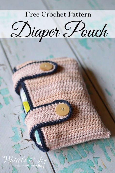 Free Crochet Pattern: Crochet Diaper Pouch | Avoid the dreaded "mashed diaper!" Grab diapers sans diaper bag and keep everything crisp and together. Crochet Diaper Bag, Crochet Activity, Crocheted Accessories, Crocheting Projects, Adorable Crochet, Crochet Bags Purses, Pouch Pattern, Crochet Baby Clothes, Crochet For Home