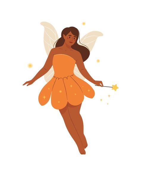 Fairy with a magic wand. Mythical fairy tale character. Flat vector illustration. Fairy Vector Illustration, Fairy Procreate, Fairy Logo, Mythical Fairy, Fairy Vector, Fairy Illustration, Character Flat, Flat Vector Illustration, Fairy Tale Characters