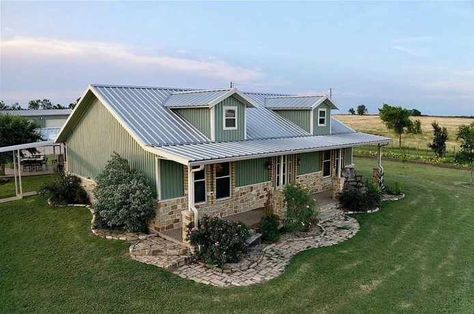 Mart, TX 20 acre 1,700sqft 3bed 2bath Barndo | MetalBuildingHomes.org Metal Building House Plans, Metal House Plans, Metal Building Designs, Steel Building Homes, Metal Barn Homes, Metal Building Home, Pole Barn House Plans, Metal Barn, Building Homes