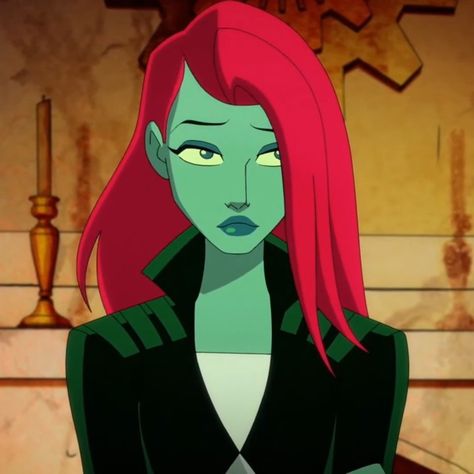 Hear Me Out Female Characters, Poison Ivy Harley Quinn Series, Female Characters Cartoon, Poison Ivy Pfp, Poison Ivy Drawing, Redhead Cartoon, Ivy Draw, Poison Ivy Cartoon, Poison Ivy Character