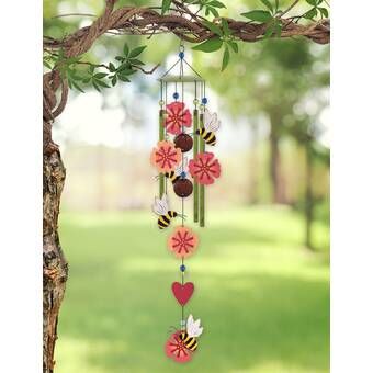 Glass Wind Chimes, Lawn Ornaments, Bee On Flower, Garden Accents, Distressed Painting, Glass Garden, Butterfly Garden, Country Gardening, Wind Chime