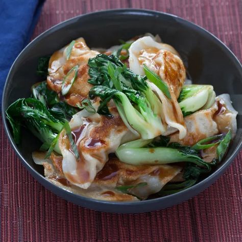 Recipe: Chicken Potstickers with Baby Tatsoi - Blue Apron Chicken Potstickers, Chicken Hoisin Sauce, Blue Apron Recipes, Blue Apron, Meal Kit, Hoisin Sauce, Poultry Recipes, Dinner Tonight, Bon Appetit