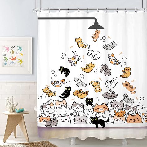 Cat Shower Curtain, Cute Shower Curtains, Gray Shower Curtains, Gatto Carino, Plastic Curtains, Bathroom Partitions, Kids Curtains, Patterned Shower Curtain, Kids' Bathroom