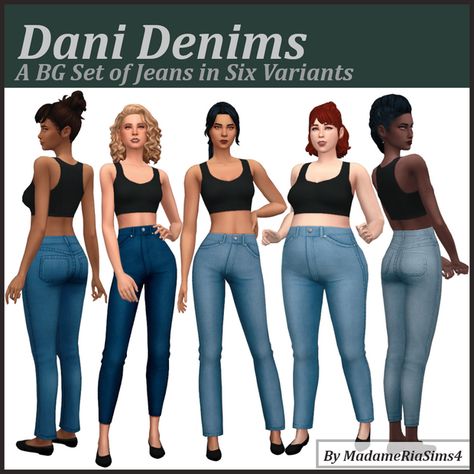 Dani Denims (A Set of 6 Jeans) | MadameRia on Patreon Rolled Jeans, Sims 4 Mm Cc, Rolled Up Jeans, Denim Texture, Sims 4 Mm, Sims4 Clothes, Sims 4 Cc Packs, Jean Trends, Sims 4 Cas