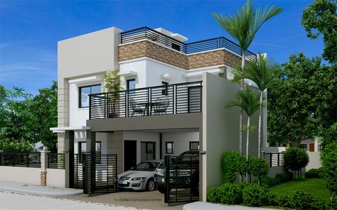 Simple Two Storey House Design, House Design With Rooftop, Deck Floor Plan, House With Roof Deck, Two Storey House Design, House With Roof, 3 Storey House, Two Storey House Plans, Philippines House Design