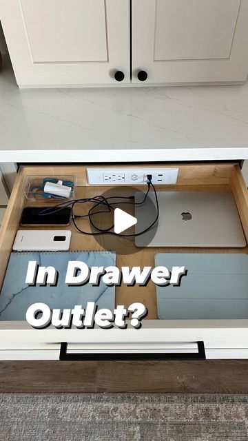 Plugs In Drawers, Electronic Drawer Organization, Technology Drawer Organization, In Drawer Outlet, Drawer Outlet, Charging Drawer, Declutter Organization, Docking Drawer, Neptune Kitchen