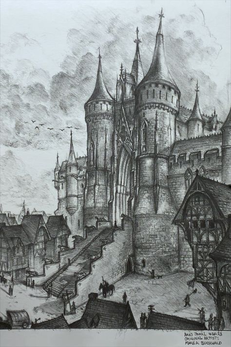 Pencil drawing of Hunchback castle Disney film Castle Perspective, Notre Dame Disney, Castle Sketch, Perspective Drawings, Castle Drawing, Disney Drawing, The Hunchback Of Notre Dame, Hunchback Of Notre Dame, Perspective Drawing