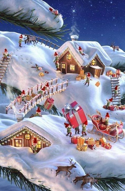 North Pole Battery Wallpaper, Cer Nocturn, Wallpaper Video, Pinterest Video, Christmas Scenery, Christmas Village Display, Vintage Christmas Images, Pinterest Home, Animated Christmas