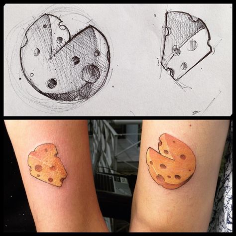 Cheese Tattoo Swiss Cheese Tattoo, Cheesy Tattoos, Brie Tattoo, Cheese Tattoo Ideas, Cheese Tattoo, Food Tattoo, State Tattoos, Cheese Art, Food Tattoos