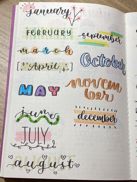 Creative Fonts Handwriting, Handwriting Design Ideas, Planner Font Ideas, Decorating Letters Handwriting, Different Hand Writing Fonts, Handwriting Journal Ideas, Months Calligraphy Fonts, Cute Ways To Write September, Month Names In Calligraphy