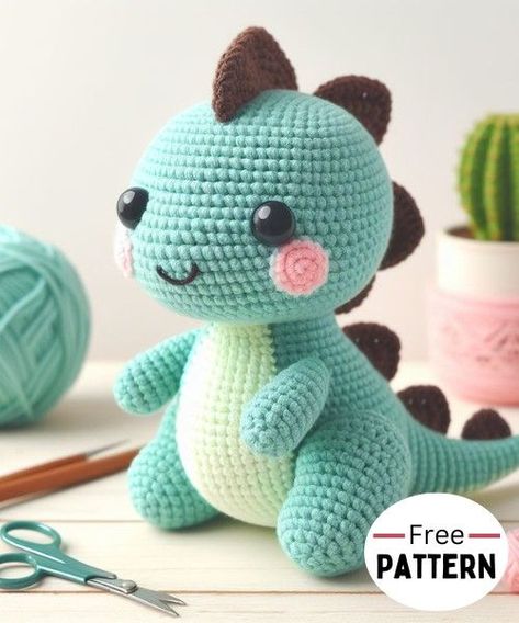 Crochet Cute Dinosaur Amigurumi Pattern Free Big Dino Crochet Pattern Free, Crochet Large Amigurumi Free Patterns, Dinosaur Amigurumi Pattern Free, Free Crochet Dinosaur Pattern, Amigurumi Dinosaur Free Pattern, Free Dinosaur Crochet Pattern, Dinosaur Amigurumi Pattern, Large Amigurumi, Crochet Dinosaur Pattern Free