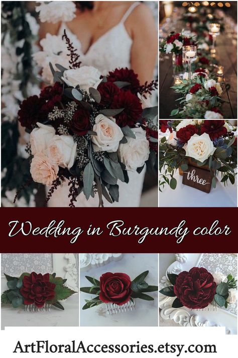 Burgundy Wedding Hair, Wedding Hairdo, Burgundy Wedding Theme, Burgundy Wedding Colors, Burgundy And Blush Wedding, Maroon Wedding, Wedding Hair Piece, Wedding Colour, Bridal Hair Piece