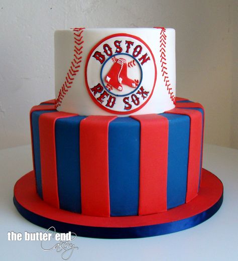 Red Sox birthday cake by The Butter End Cakery Red Sox Grooms Cake, Boston Red Sox Cake, Red Sox Party, Wine Cakes, Red Sox Cake, Baseball Cakes, Blaze And The Monster Machines Party, Sports Cakes, Wine Cake