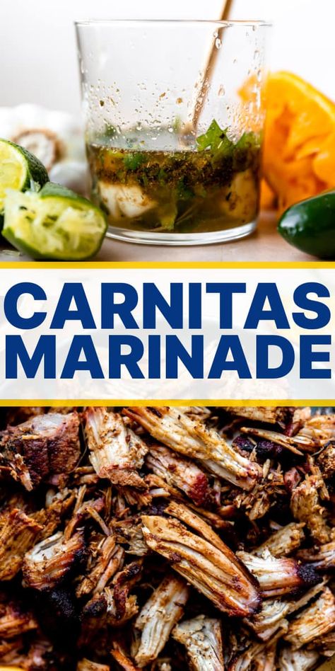 Carnitas Marinade Mexican Pork Marinade Recipe, Salsa For Carnitas, Carnitas Appetizer, Carnitas Sauce Recipe, Carnitas Marinade Pork, Pork Carnitas Marinade, Mexican Pork Marinade, Pork Taco Marinade, Carnitas Marinade