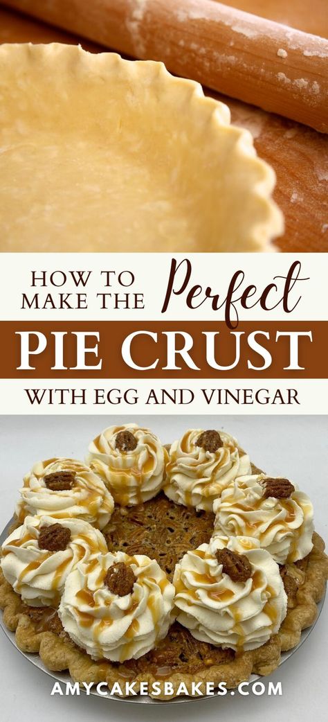 This easy-to-make Pie Crust is flexible and pliable when rolling out. It creates a tender, flaky crust. This pie crust with egg and vinegar comes out so tender and flaky, perfect for making pumpkin pies and other holiday desserts. Best Pie Crust Recipe Flaky, Pie Crust With Egg, Pie Crust With Vinegar, Pie Crust Recipe With Vinegar, Vinegar Pie, Perfect Flaky Pie Crust, Best Pie Crust Recipe, Pie Crust Uses, Angel Food Cake Desserts