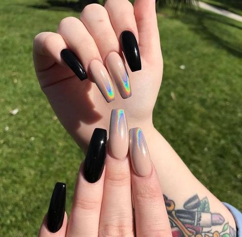 Nails Lavender, Lavender Nails, Silver Nail, Black Nail Art, Purple Nail, Blue Nail, Nails Long, Holographic Nails, Dope Nails