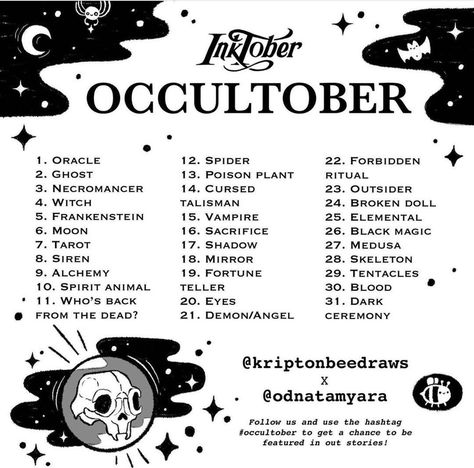 Occult Ritual, Sketchbook Prompts, 30 Day Art Challenge, Art Journal Challenge, October Art, Art Style Challenge, Art Journal Prompts, Drawing Ideas List, Creative Drawing Prompts