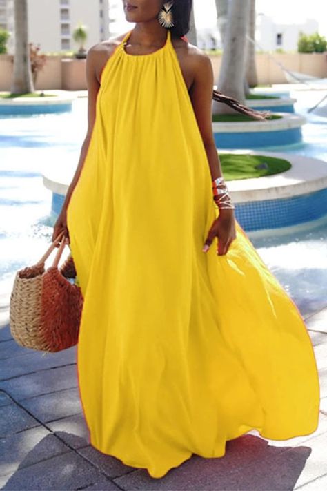 83e8ef518174e1eb6be4a0778d050c9ddesc41752510ri Cake Skirt, Halter Neck Maxi Dress, Solid Color Dress, Backless Maxi Dresses, Women Maxi, Skirt Design, Orange Dress, Waist Dress, Fashion Colours