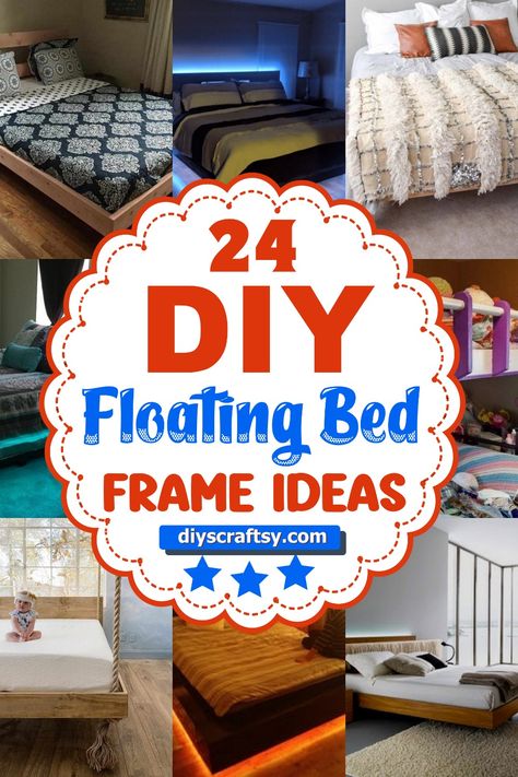 24 Easy DIY Floating Bed Frame Ideas Diy Floating Bed, Floating Bed Diy, Diy Platform Bed Frame, Bed Frame Ideas, Diy Bed Frame Easy, Floating Platform Bed, Floating Bed Frame, Diy Platform Bed, Floating Platform