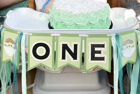 The Child Is One Baby Yoda Birthday, Yoda Birthday, High Chair Decorations, Birthday Themes, High Chair Banner, First Baby, Birthday Theme, First Birthdays, 1st Birthday